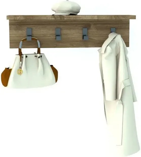 Cuier cu 4 agatatori si polita, Anatolya Homs,  60 x 16 x 15 cm, nuc