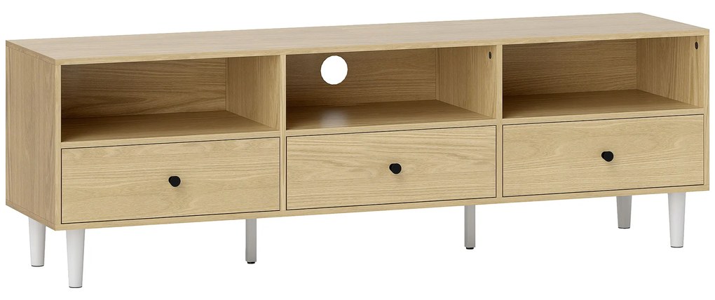 HOMCOM Mobilier TV pentru până la 75", cu 3 sertare, 3 rafturi deschise și canal pentru cabluri, 140 x 34 x 45 cm, lemn natural | Aosom Romania