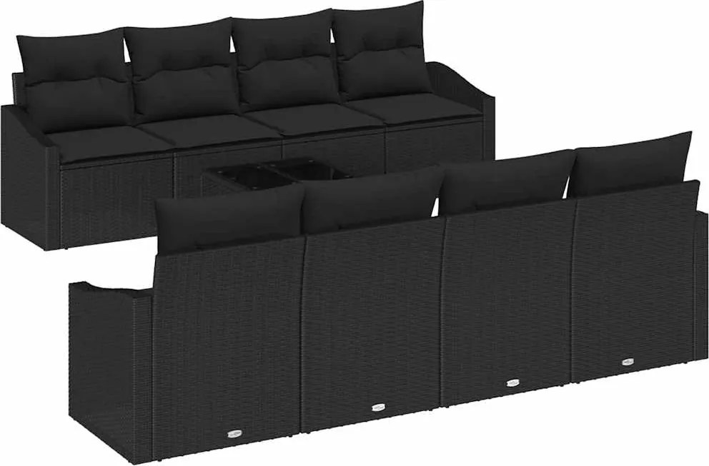 vidaXL Set de canapea cu pernă Manual cu pernă 9 pcs Negru poliratan