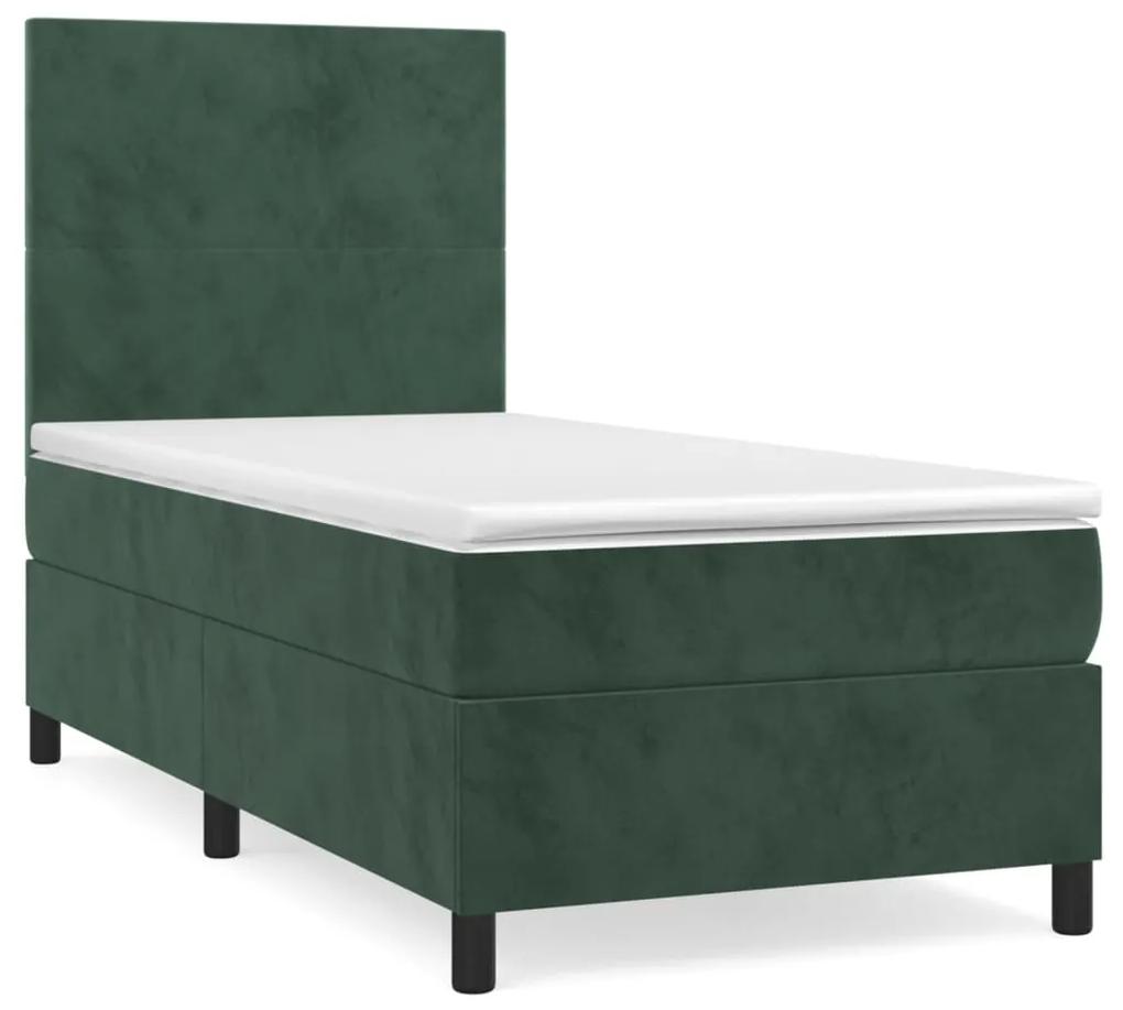 Pat box spring cu saltea, verde inchis, 90x200 cm, catifea Verde inchis, 90 x 200 cm, Design simplu