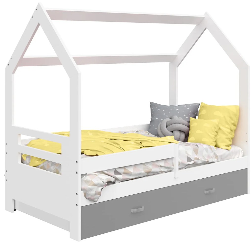 Pat copii tip căsuță 160x80 alb D3B cu cadru