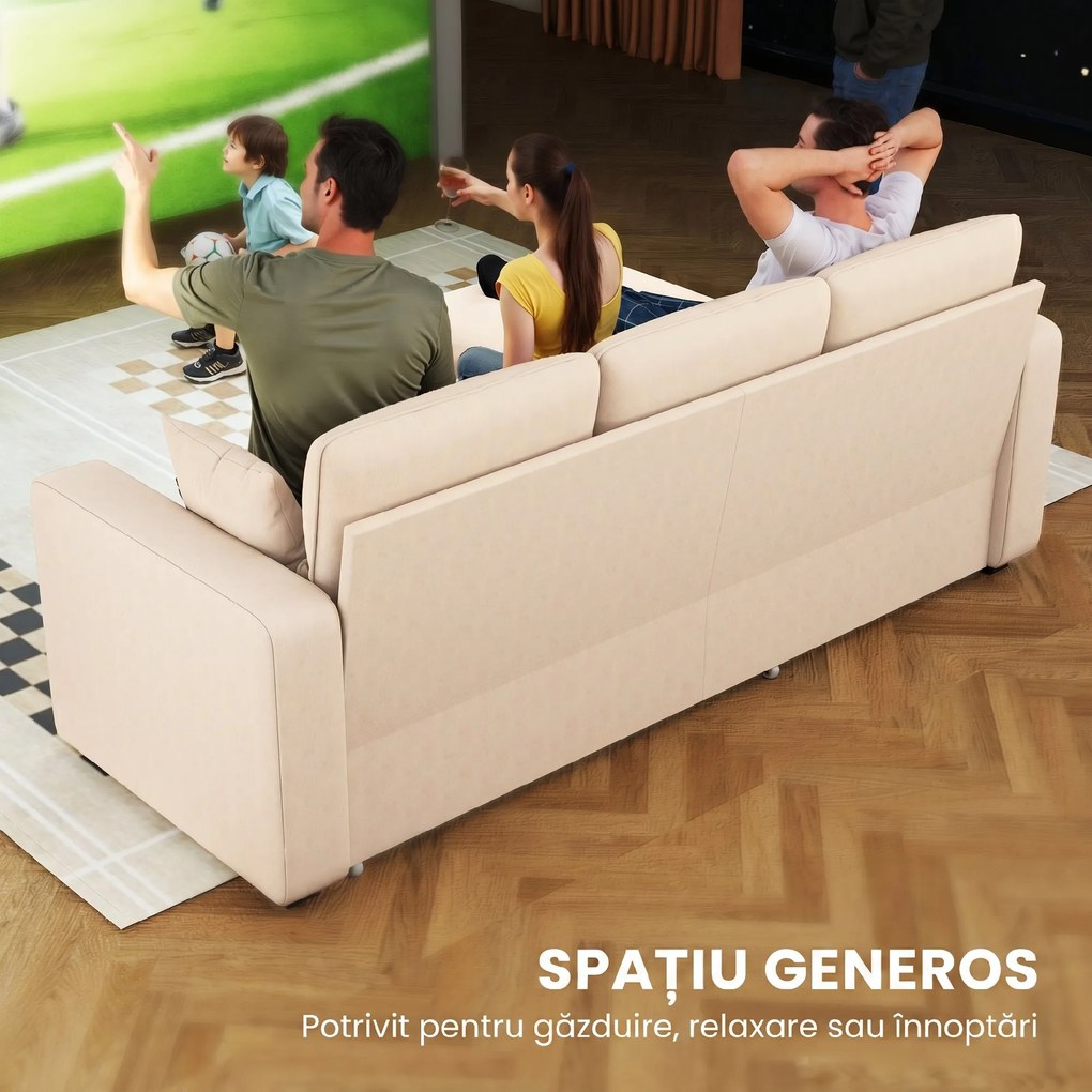 HOMCOM Canapea Extensibilă în Formă de L cu Spațiu de Depozitare și 2 Perne Bej | Aosom Romania