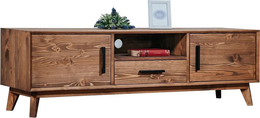 Comodă TV lemn masiv Timeless 1 Sertar 2 Uși 1 Nișă Whisky, 146 × 40 × 48 cm