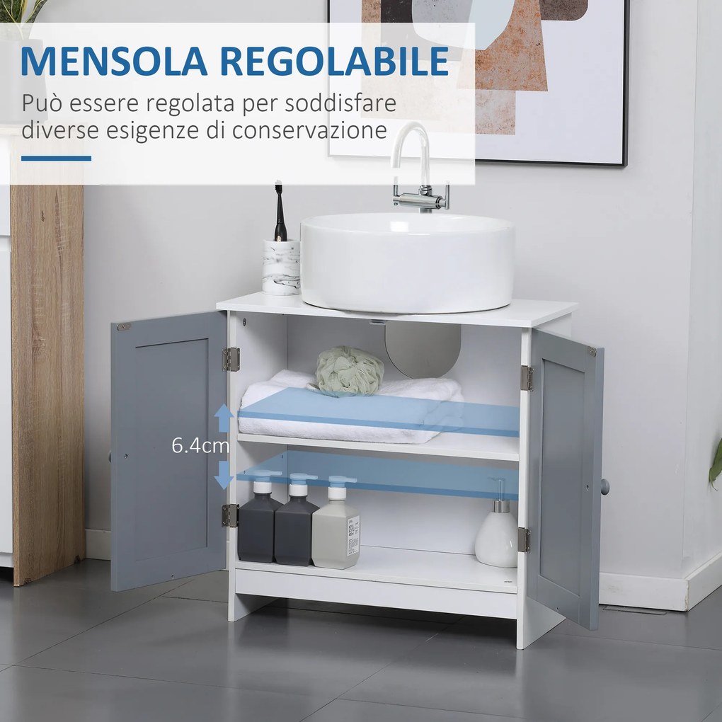 kleankin Mobilier Sub Lavoar pentru Baie, din MDF, 60x30x60cm, Gri si Alb | Aosom Ro