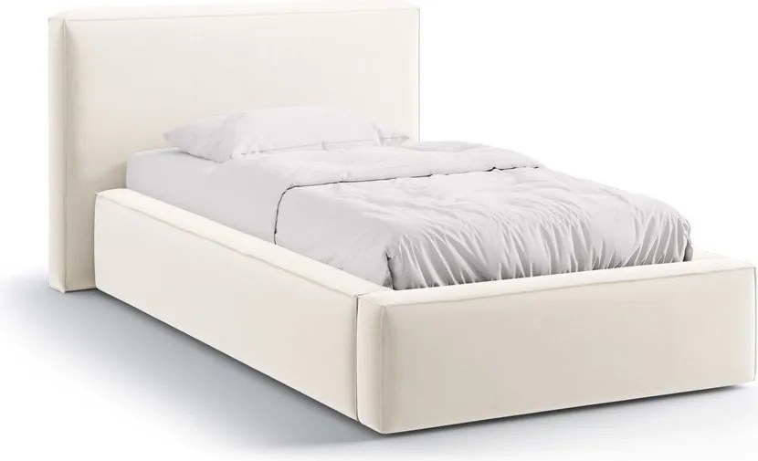 Pat crem tapițat cu spațiu de depozitare cu somieră 90x200 cm Jodie – Micadoni