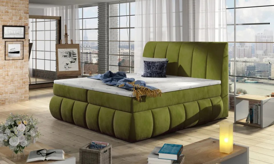 Pat boxspring, tapitat, 180X200 cm, Vincenzo 182, Eltap (Culoare: Verde Fistic)