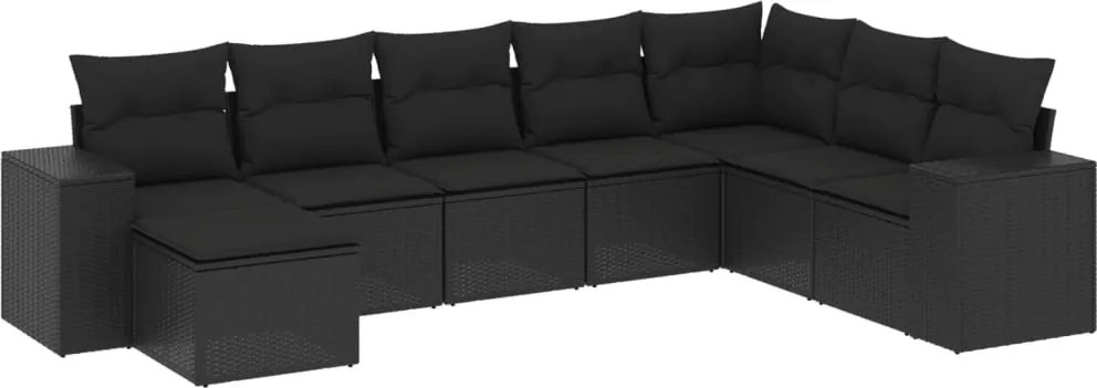 vidaXL Set mobilier de grădină cu perne, 8 piese, negru, poliratan