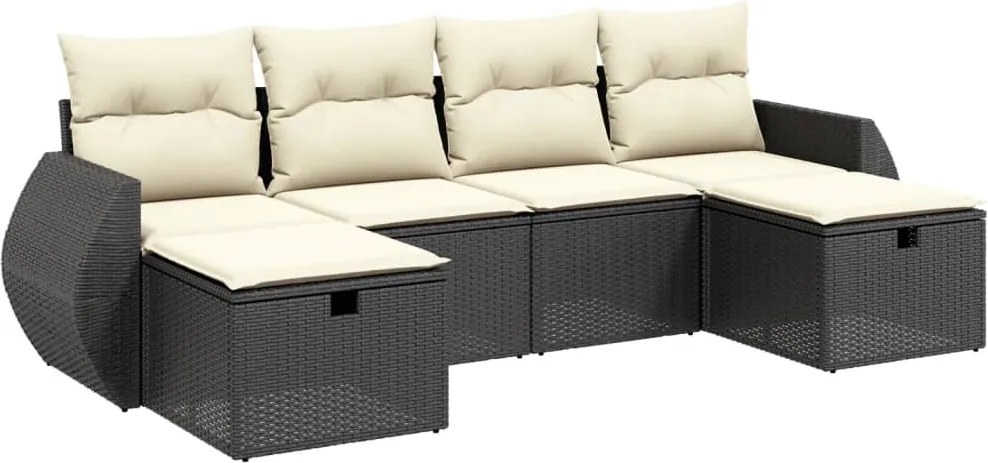 vidaXL Set mobilier de grădină cu perne, 6 piese, negru, poliratan