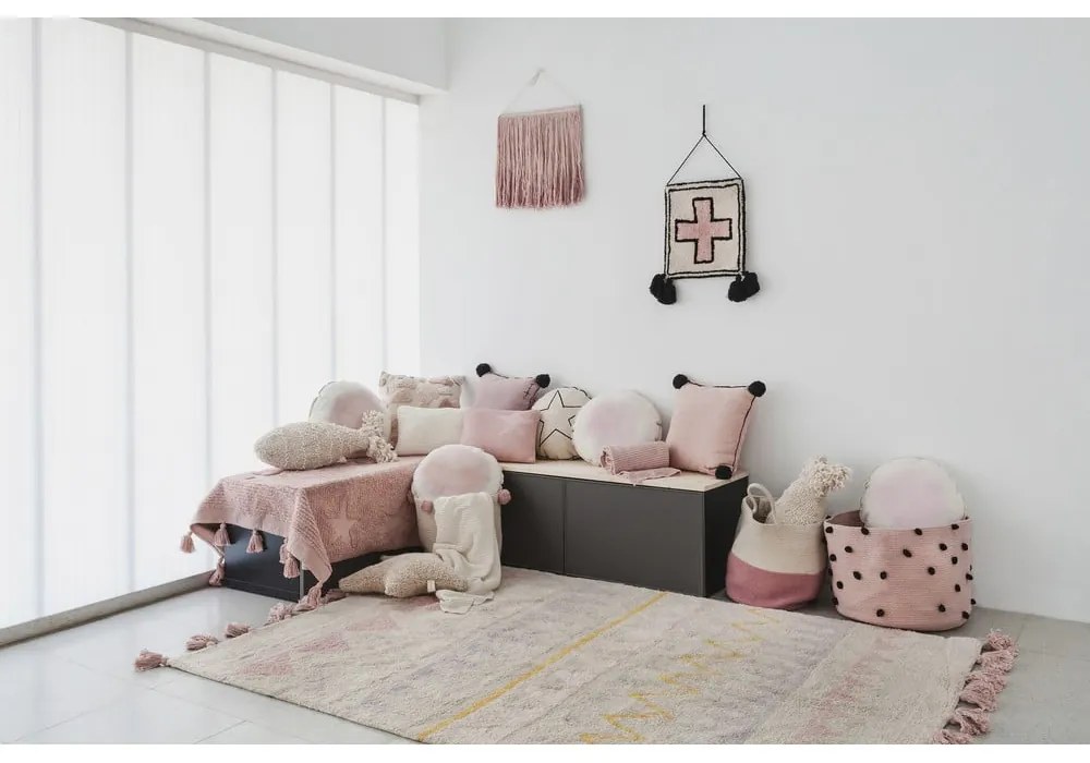 Covor pentru copii roz/crem lavabil/țesut manual din bumbac 140x200 cm Azteca Vintage Nude – Lorena Canals