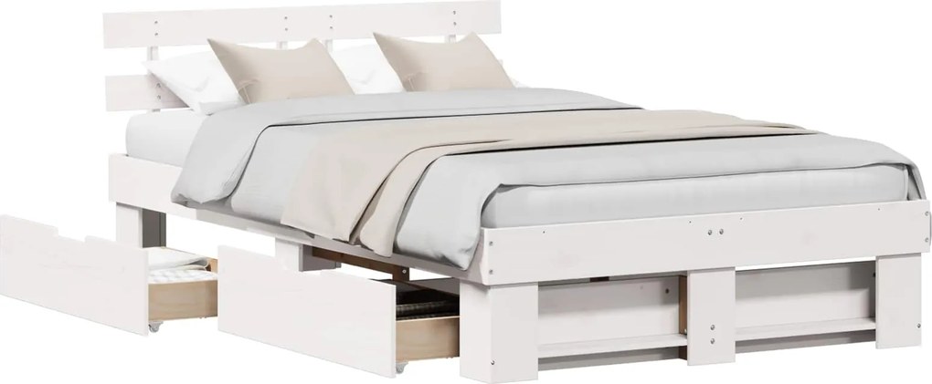 vidaXL Cadru de pat cu headboard Alb 120 x 190 cm Lemn de pin masiv