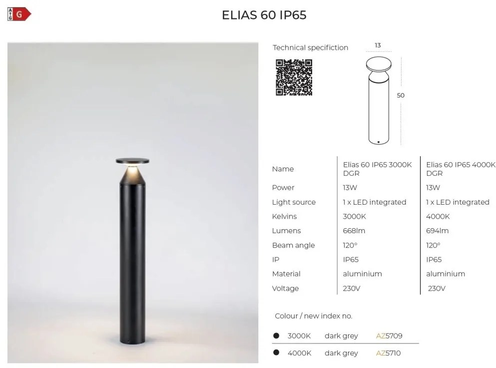 Stalp LED iluminat exterior decorativ IP65 ELIAS 50cm 4000K