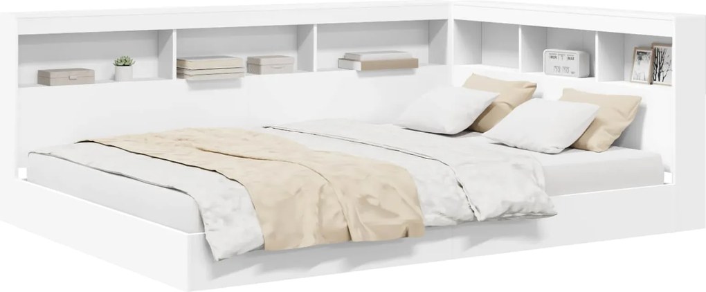 vidaXL Pat bibliotecă cu headboard Alb 160 x 200 cm Lemn compozit