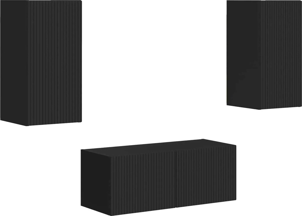 vidaXL Set comodă TV Pe perete 2 pcs Negru Lemn compozit