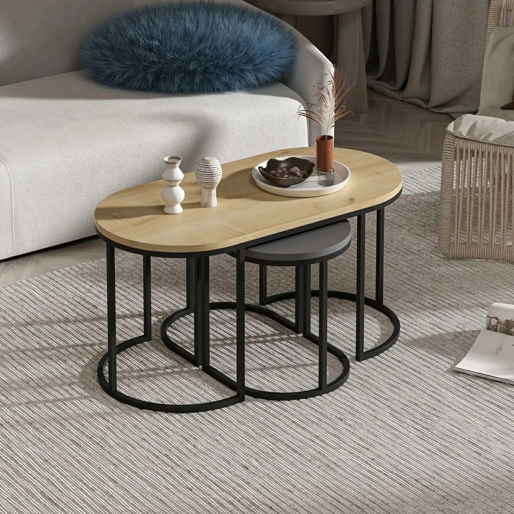 Masuta de cafea set (3 bucăți) Dena - Anthracite, Oak