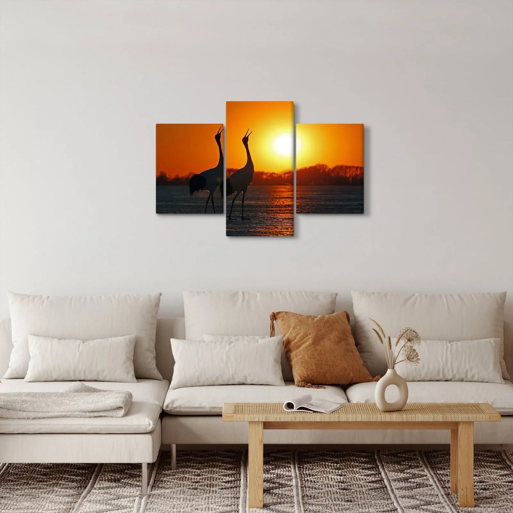 Tablou cu păsări în apus de soare (90x60 cm)