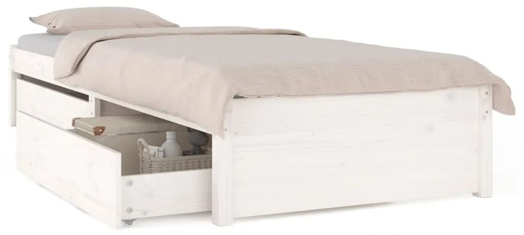 3103454 vidaXL Cadru de pat cu sertare Small Single 2FT6, alb, 75x190 cm