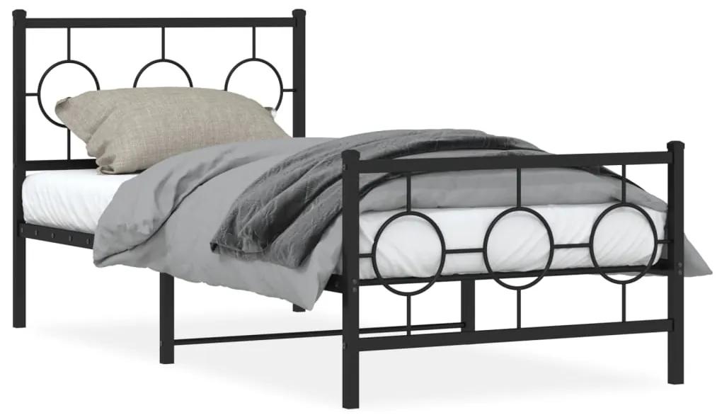 376237 vidaXL Cadru pat metalic cu tăblii de cap/picioare, negru, 90x200 cm