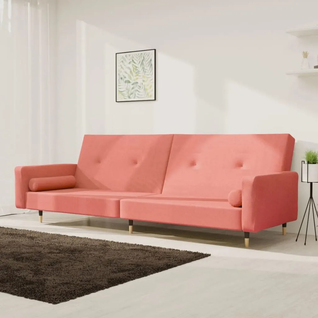337337 vidaXL Canapea extensibilă cu 2 locuri, 2 perne, roz, catifea