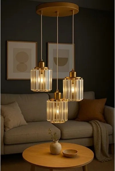 Lustră suspendată pe cablu BELLA 3xE27/40W/230V aurie