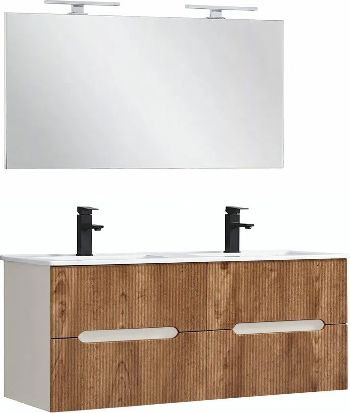 Trent Mobilier de baie 120 cm lavoar ceramic cu oglindă 60x120 cm stejar alb-sunset
