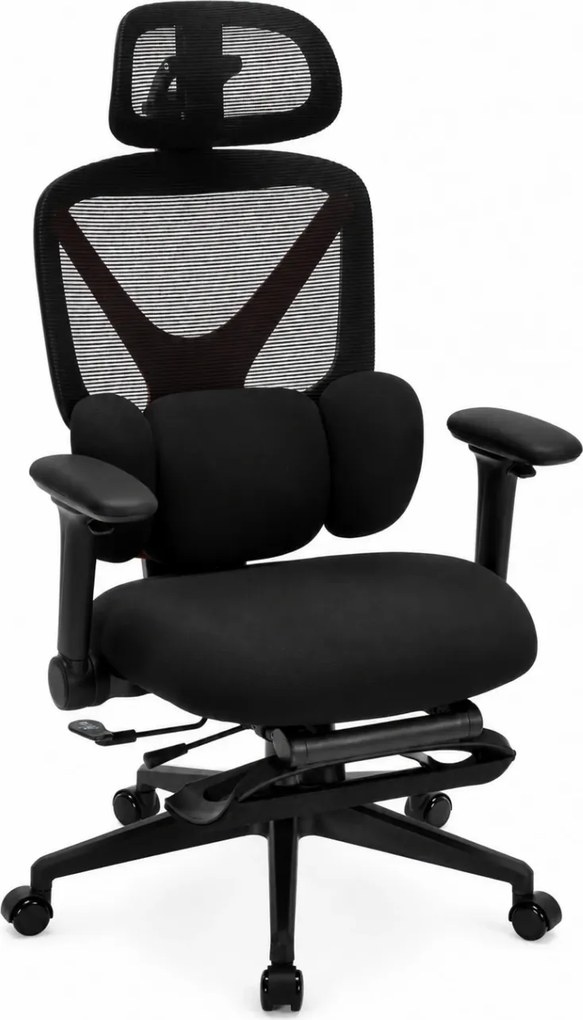 DeluxStar YX-977 NEXOR PRO FOAM SEAT – Scaun Ergonomic cu Suport Lombar 3D, Tetieră 3D, Cotiere 4D, Șezut Glisant, Înclinare 140°, Suport pentru Picioare, Negru