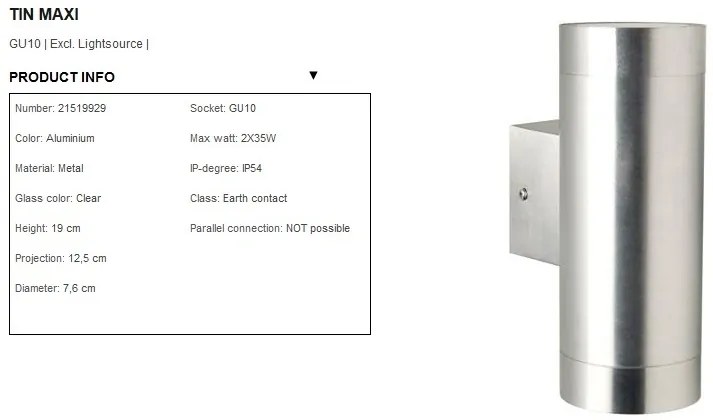 Aplica de perete exterior dubla IP54 Tin Maxi aluminiu 21519929 NL