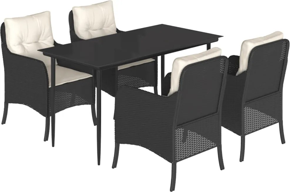 vidaXL Set mobilier de grădină cu perne, 5 piese, negru, poliratan