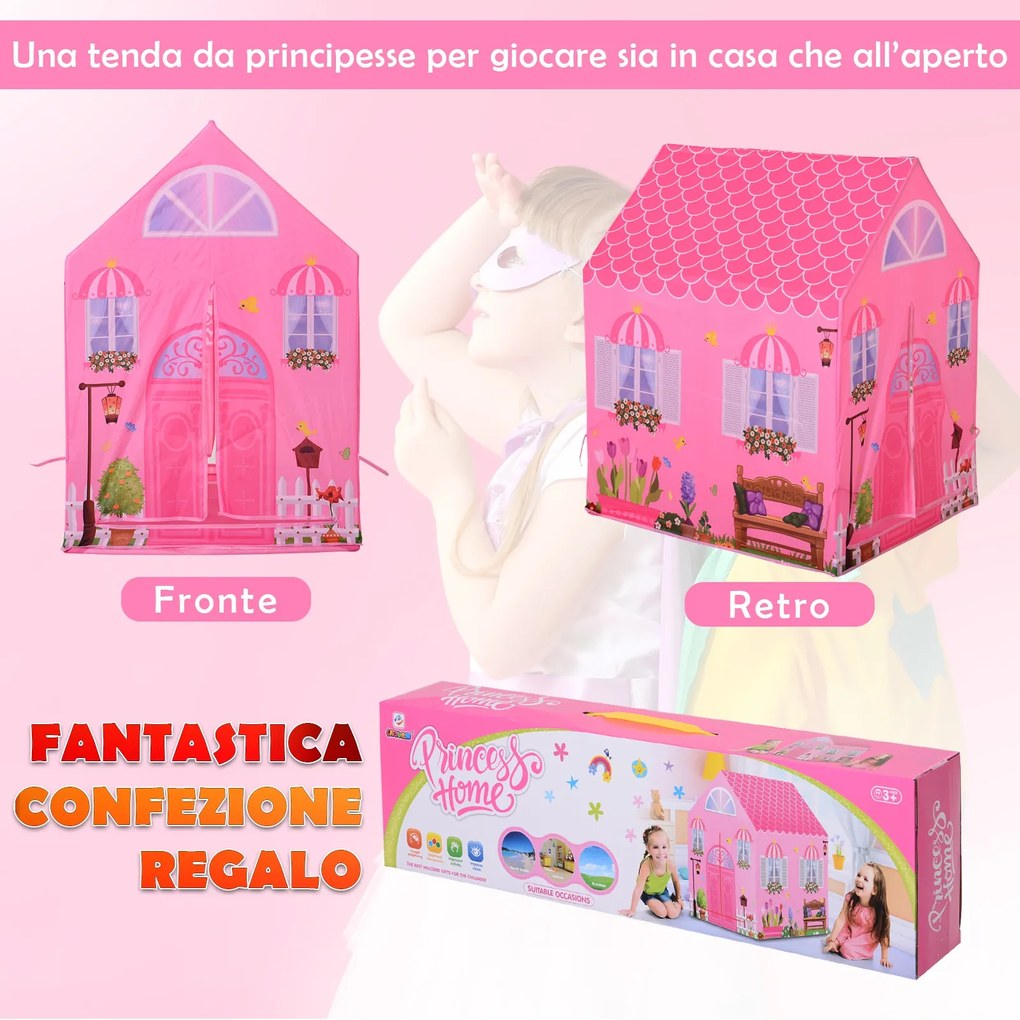 Cort Princess Play HOMCOM pentru Fete de peste 3 ani pentru Interior si Exterior Roz 93 x 69 x 103 cm | Aosom RO