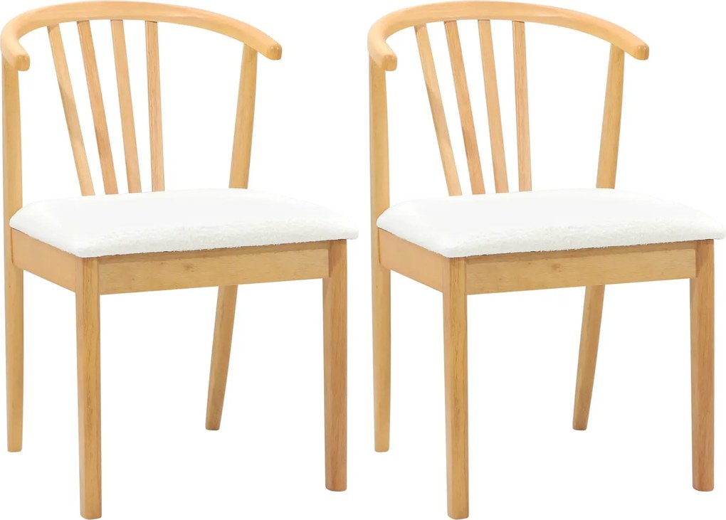 vidaXL Scaun de sufragerie 2 pcs Natural și Alb Lemn de cauciuc solid