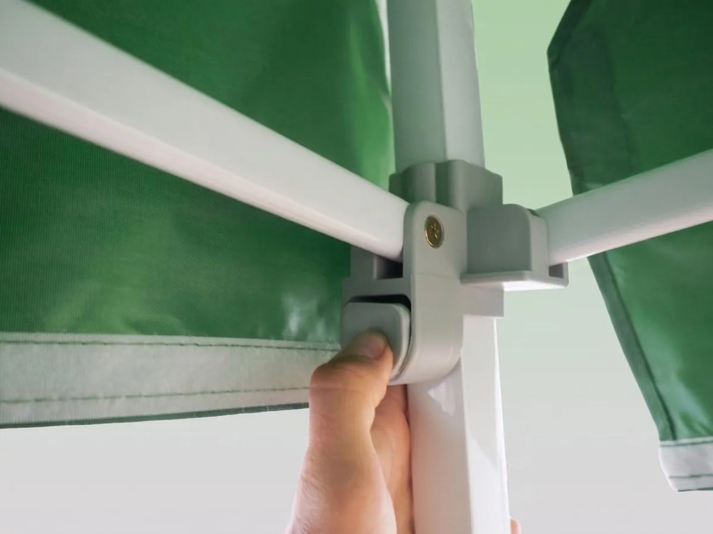 Cort pliabil rapid din oțel, 3 × 3 m, cu acoperiș prelungit, Verde
