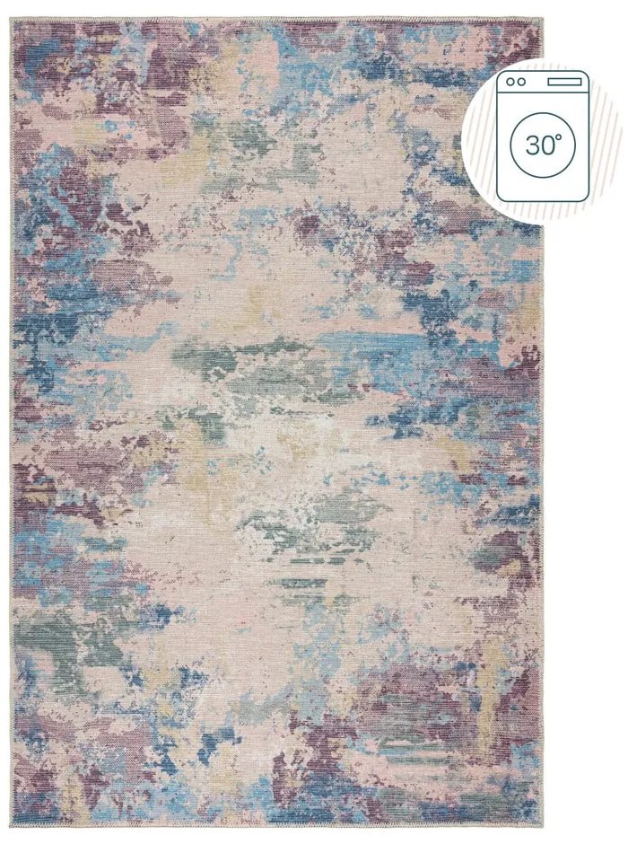 Covor albastru/mov lavabil din amestec de fibre reciclate 80x150 cm Reid – Flair Rugs