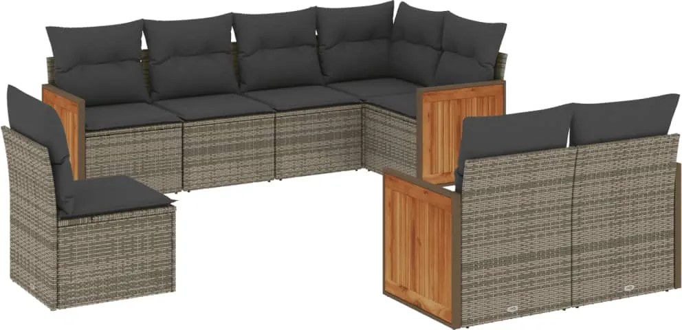 vidaXL Set canapele de grădină cu perne, 8 piese, gri, poliratan