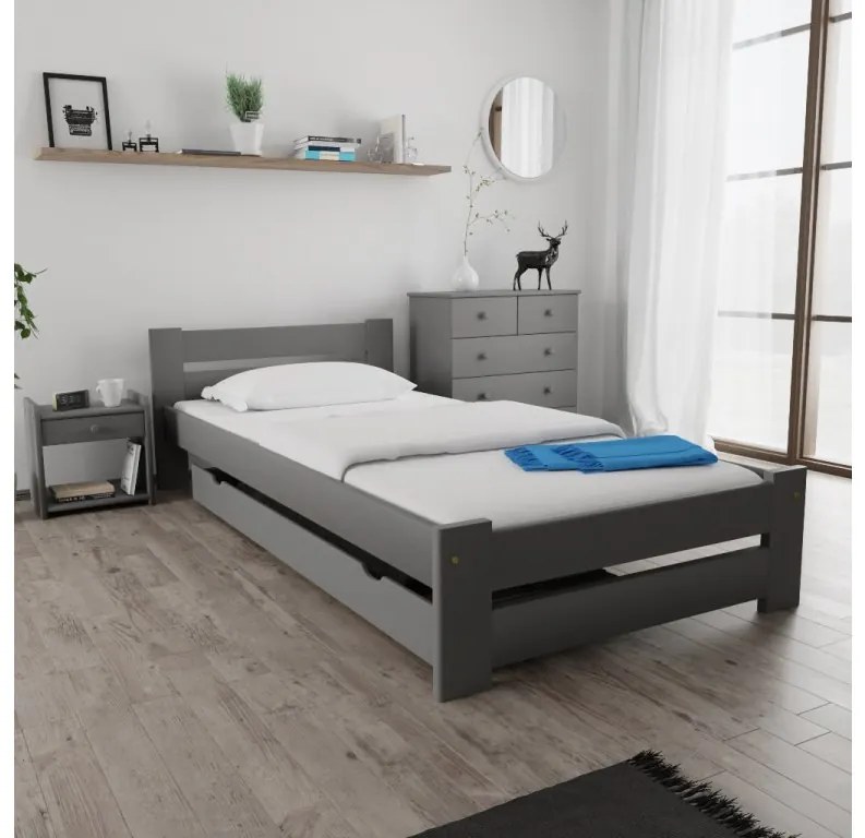 Pat OLA 90x200 cm, gri Saltele: Cu saltele Coco Maxi 19 cm, Lamele de pat: Fără lamele