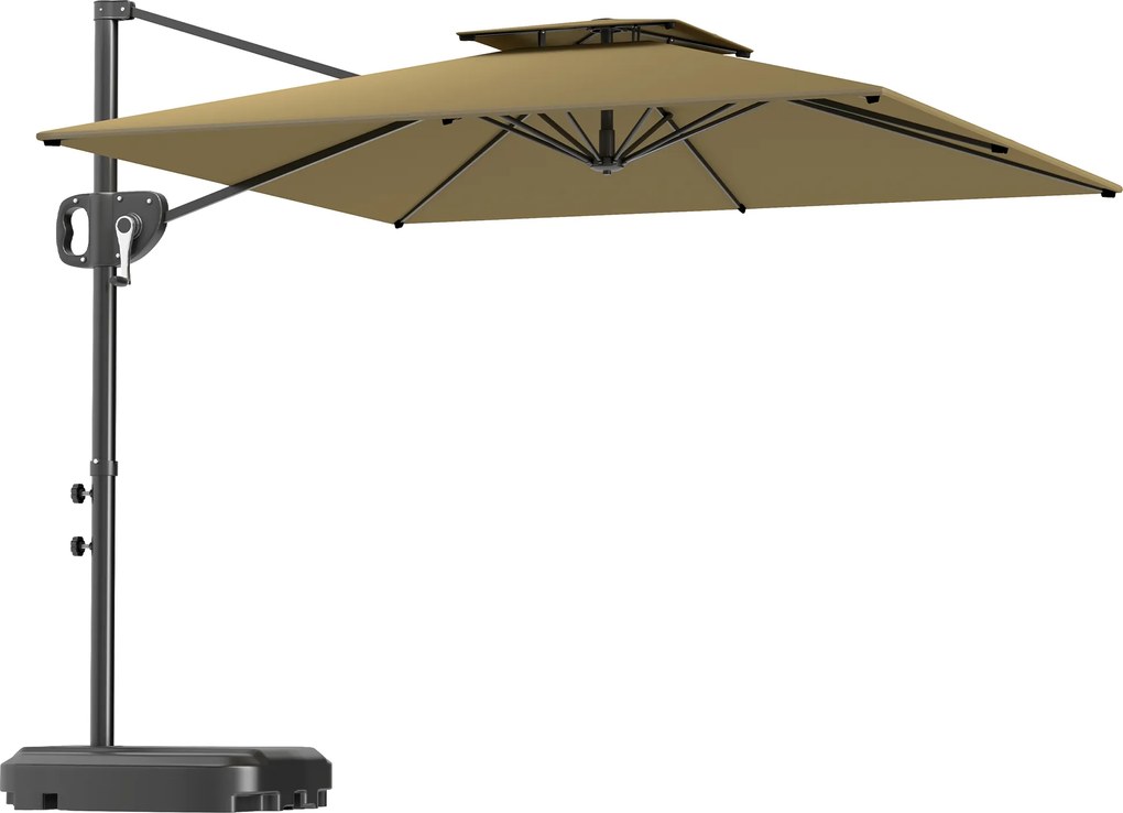 Outsunny Umbrelă Suspendată cu Bază Greutăți și Acoperiș Dublu pentru Grădină, Umbrelă Suspendată Pătrată cu Manivelă și Unghi Reglabil, Gri Închis | Aosom Romania