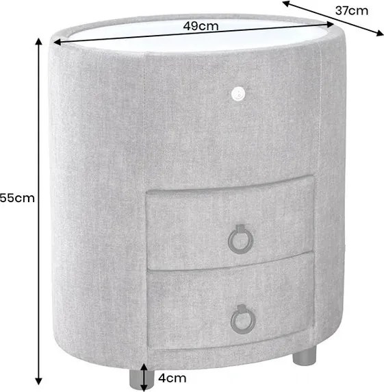 Noptiera ovala cu iluminat LED SIGNUM 55cm catifea gri