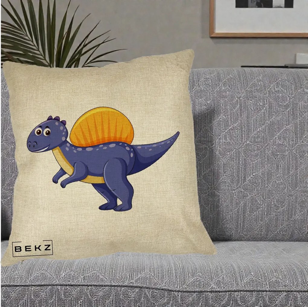 Perna Decorativa Spinozaur Kawaii, 40x40 cm, Crem, Husa Detasabila, Perna Inclusa, BEKZ®