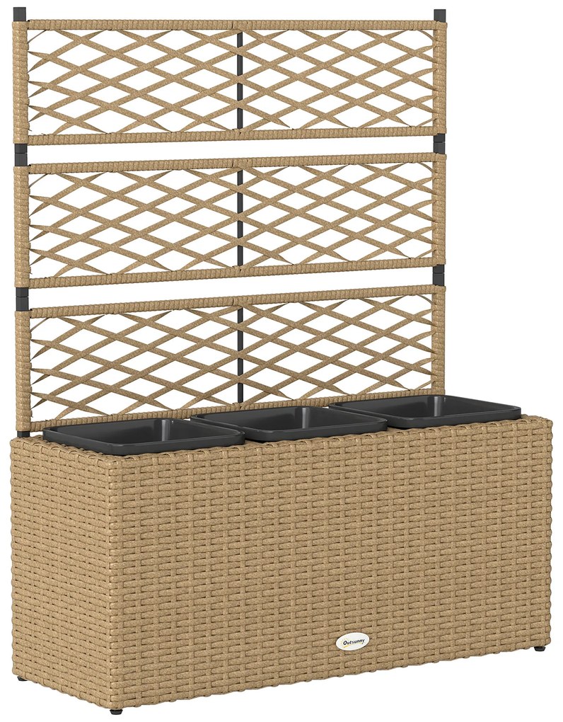 Outsunny Ghiveci pentru plante cu plasă 3 băcăi 33L exterior din rășină împletită 84 x 30 x 107 cm sable negru | Aosom Romania