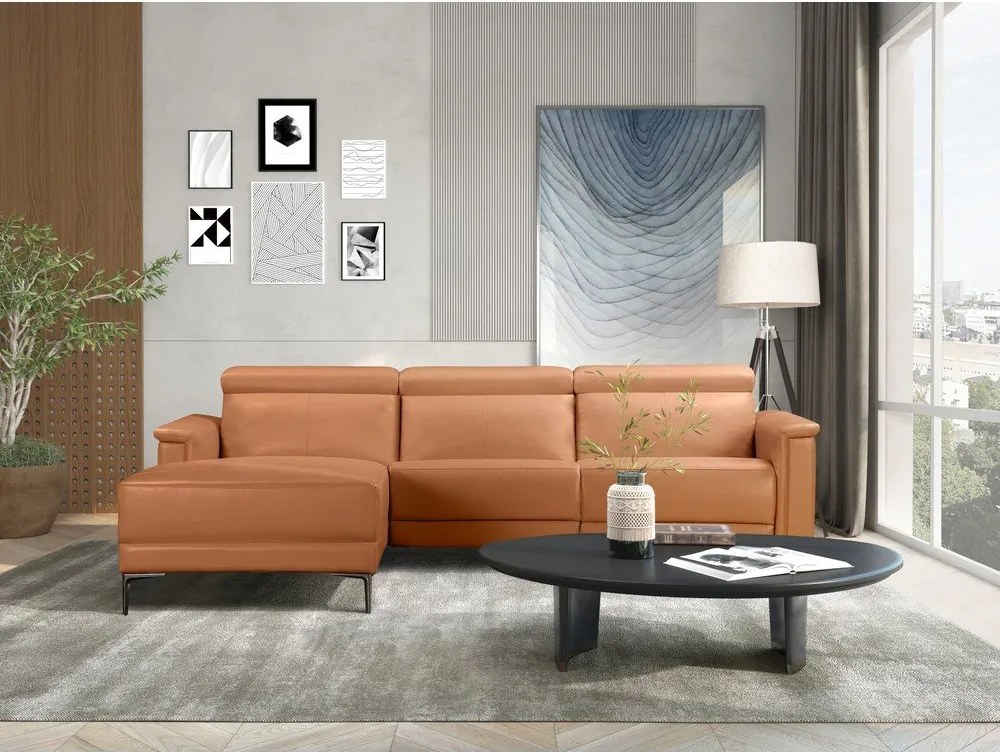 Colțar maro cu tapițerie din imitație de piele (cu colț pe partea stângă ) Lund – Støraa