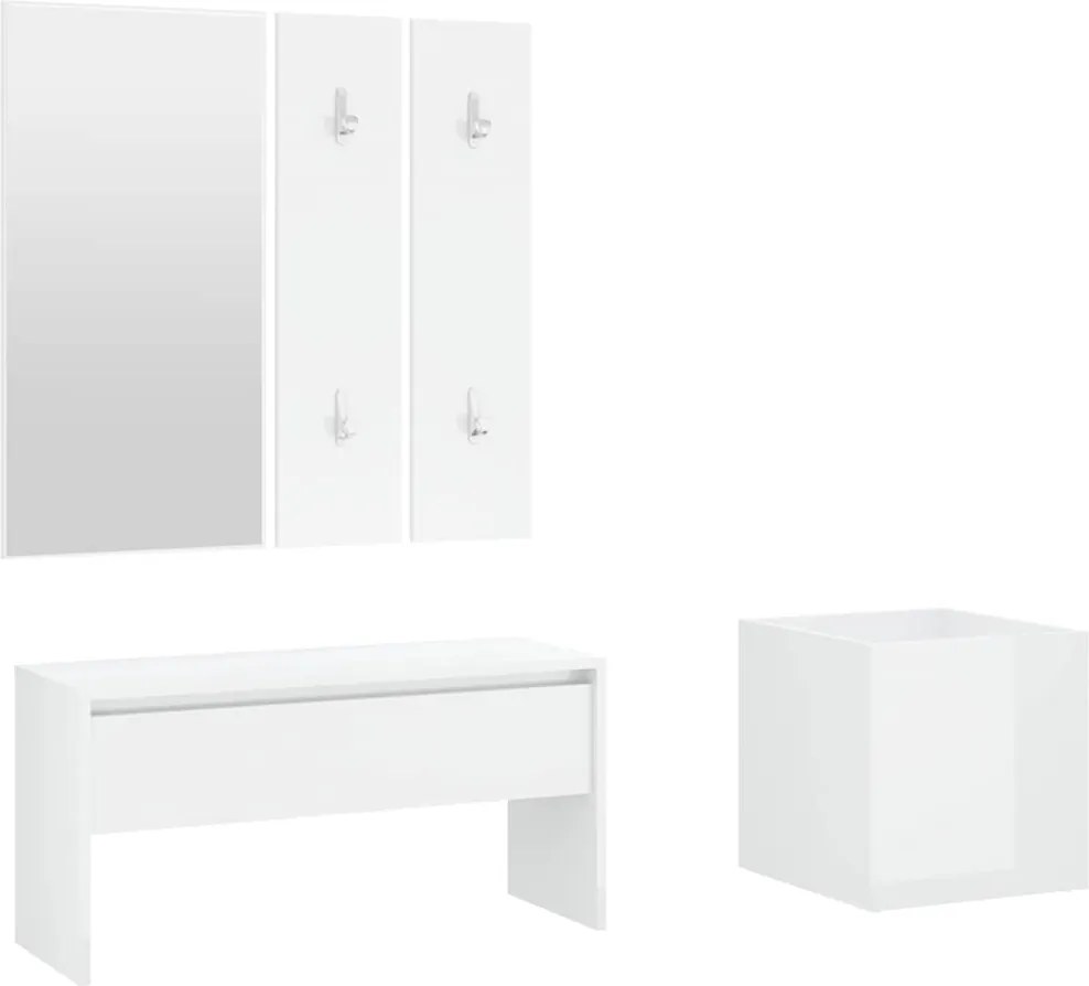 vidaXL Set de mobilier pentru hol, alb extralucios, lemn prelucrat