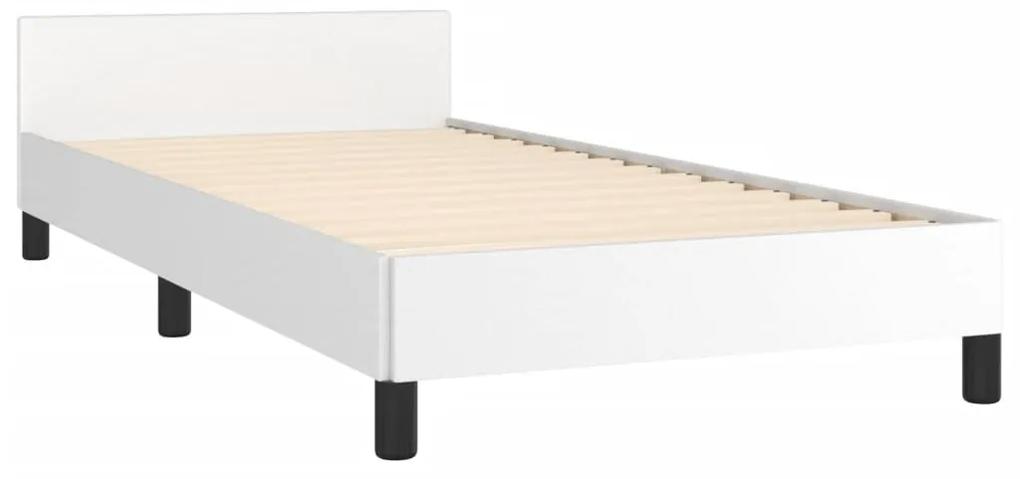 Cadru de pat cu tablie, alb, 80x200 cm, piele ecologica Alb, 80 x 200 cm, Culoare unica si cuie de tapiterie