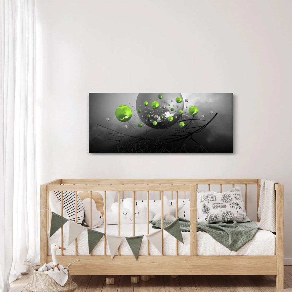 Tabloul cu bile abstracte verzi (120x50 cm)