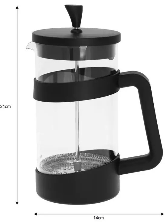 Presa de cafea franceza Kinghoff KH 1399, 1 l, Bol de sticla, Negru