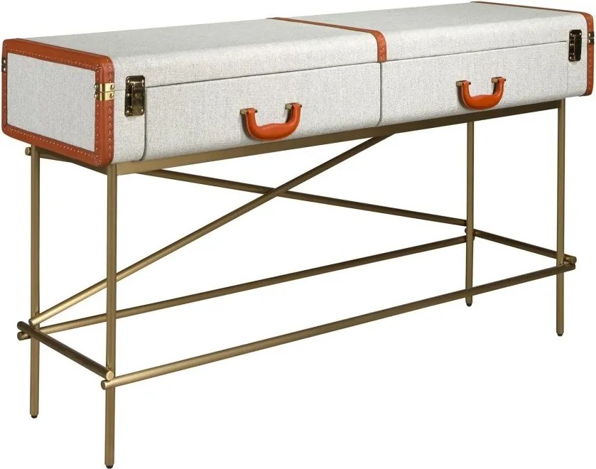 Consola LUX design italian, Tesatura gri deschis, Piele, Metal Golden