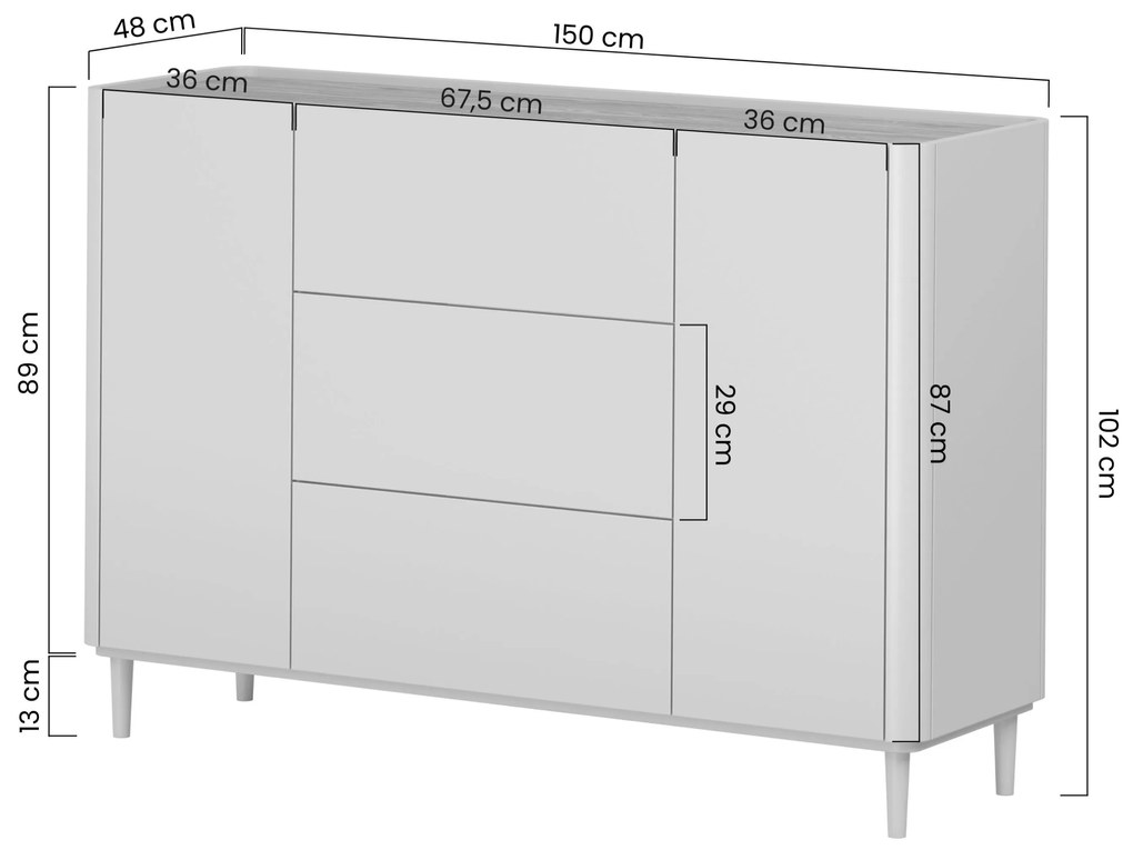 Comodă cu sertare pe picioare Elivo 150 cm - eucalipt / stejar baltic dune