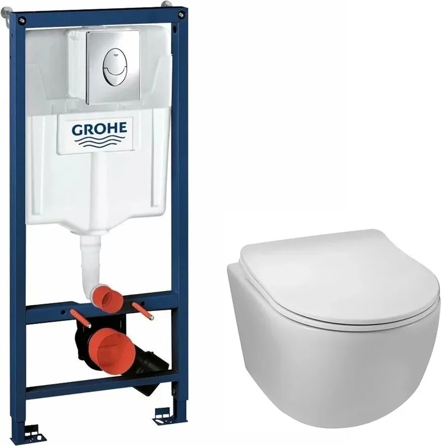 Pachet vas wc suspendat rimless Balneo Luna, capac softclose, rezervor Grohe Rapid SL si clapeta Grohe Skate Air crom