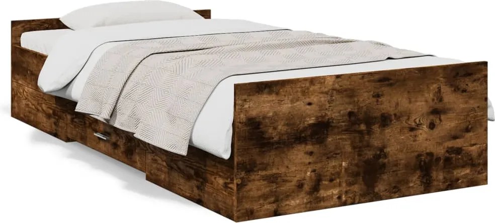 vidaXL Cadru de pat cu sertare stejar fumuriu 75x190 cm lemn prelucrat