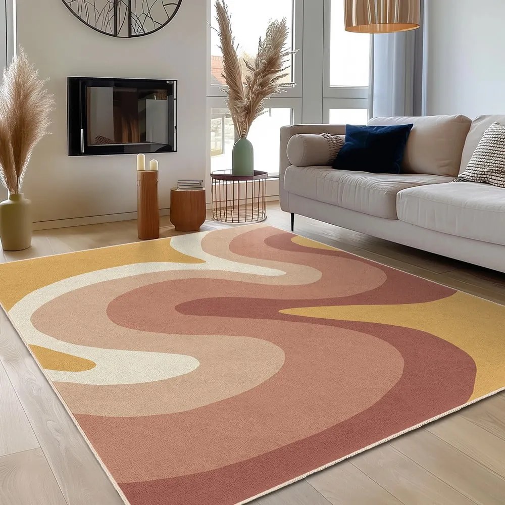 Covor galben ocru-roz prăfuit lavabil 120x180 cm Strawberry Creamsicle – Mila Home