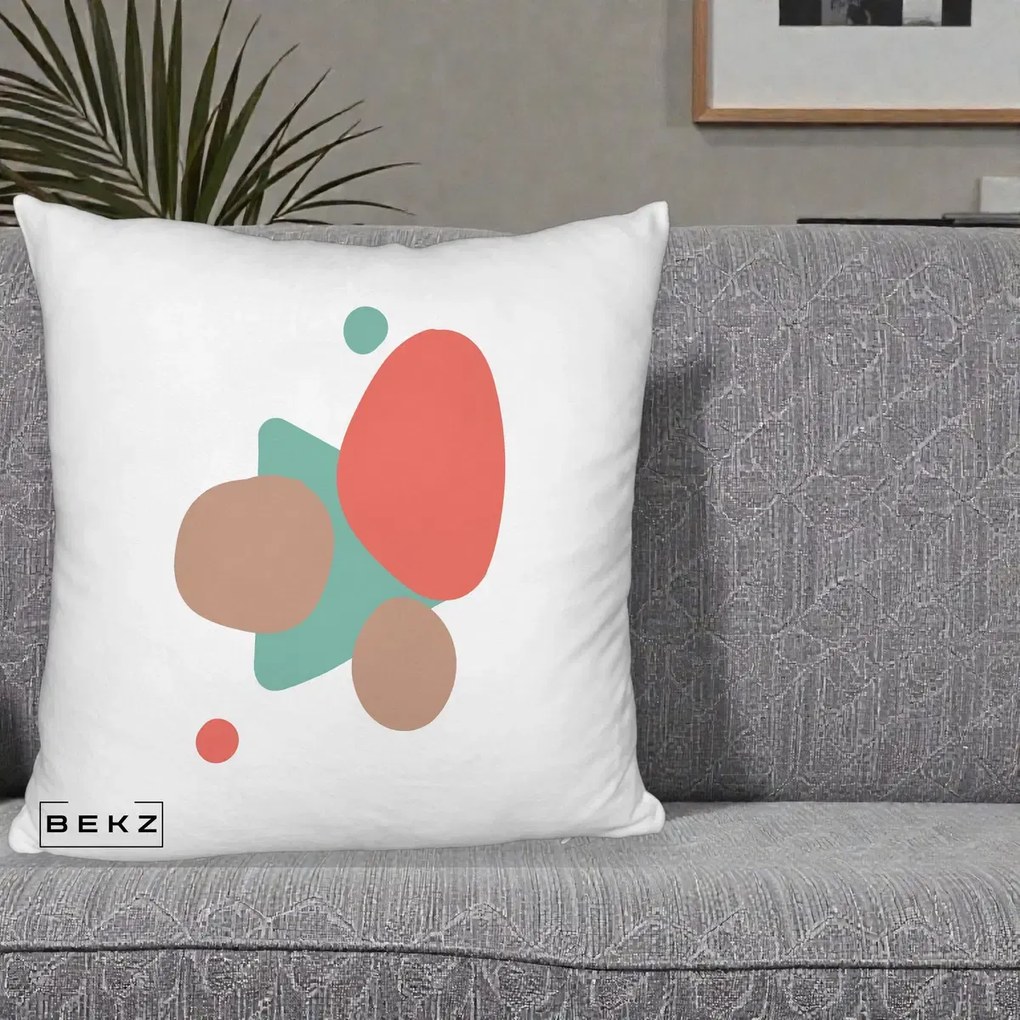 Perna Decorativa Abstract Forme Coral Turcoaz, 40x40 cm, Alb Pufos, Husa Detasabila, Perna Inclusa, BEKZ®