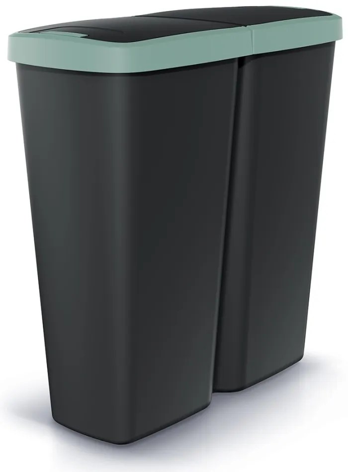 Coș de gunoi DUO negru, 50 l, verde/negru