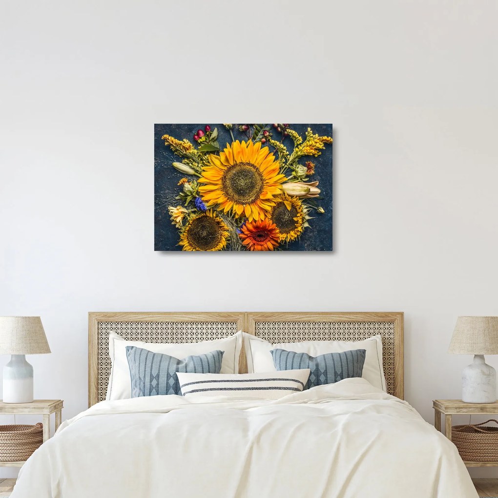 Tablou pe sticlă - Flori de toamnă (70x50 cm)